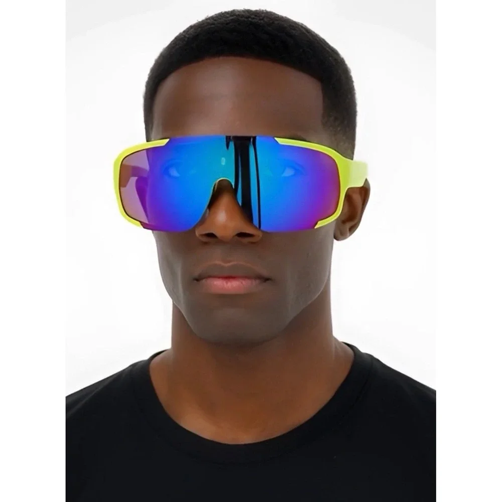 Sport Sunglasses Shield Visor Cycling Running‎ Glasses Neon Yellow Men Fishing